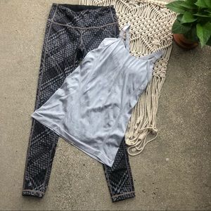 Athleta Light Gray Tank and Black Patterned Leggings Set